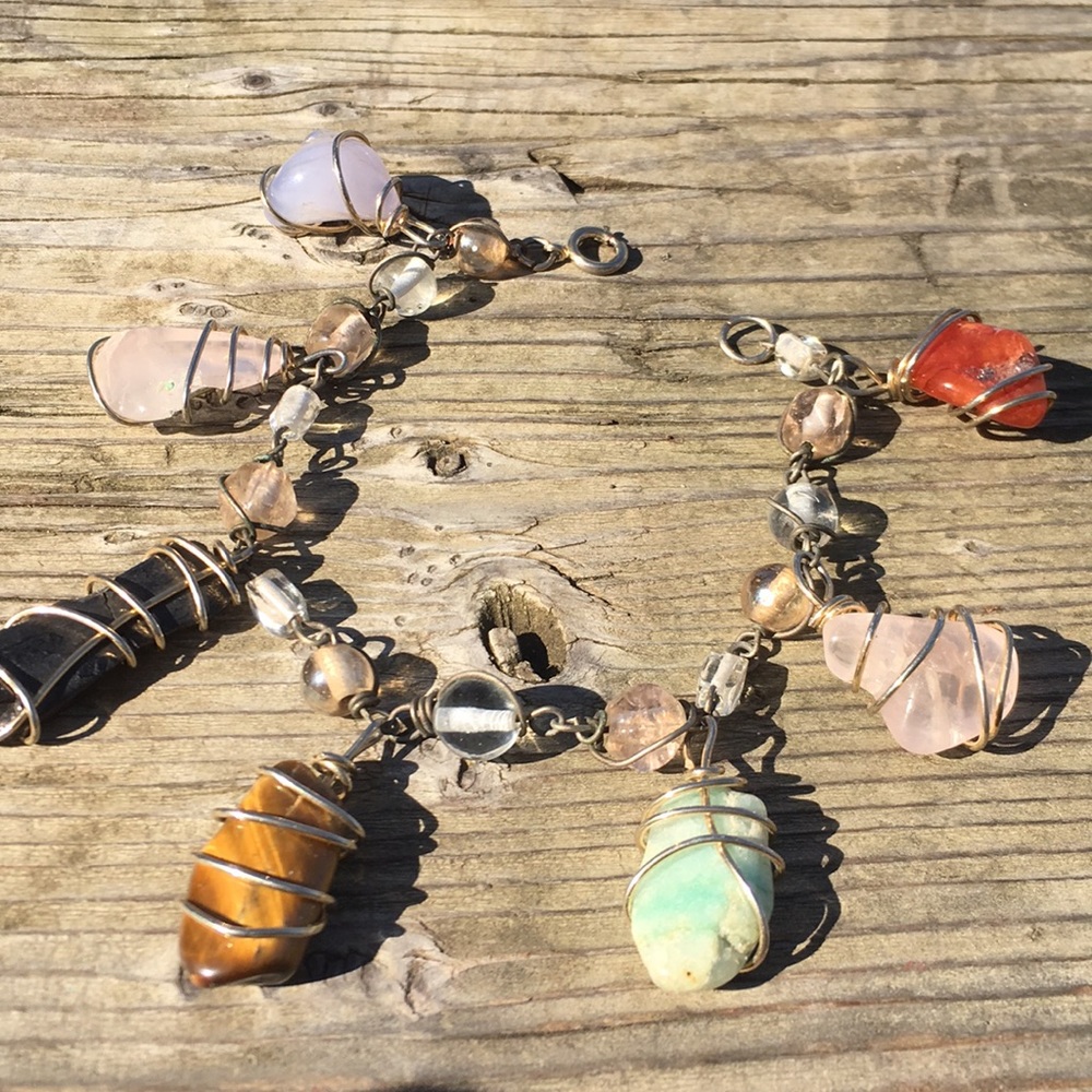 Vintage precious stone charm bracelet adjust size